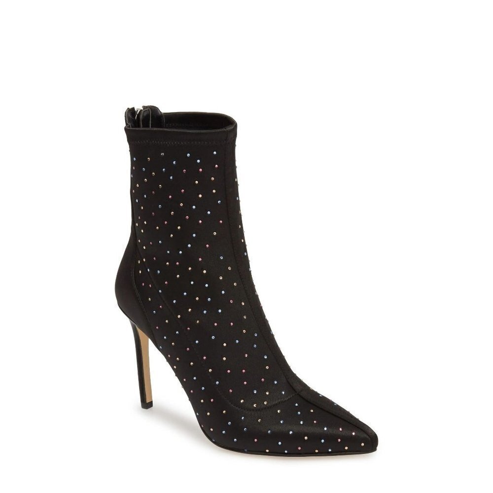 New Jewel Badgley Mischka Margot 7.5 Embellished Stretch Bootie Black Womens NWT